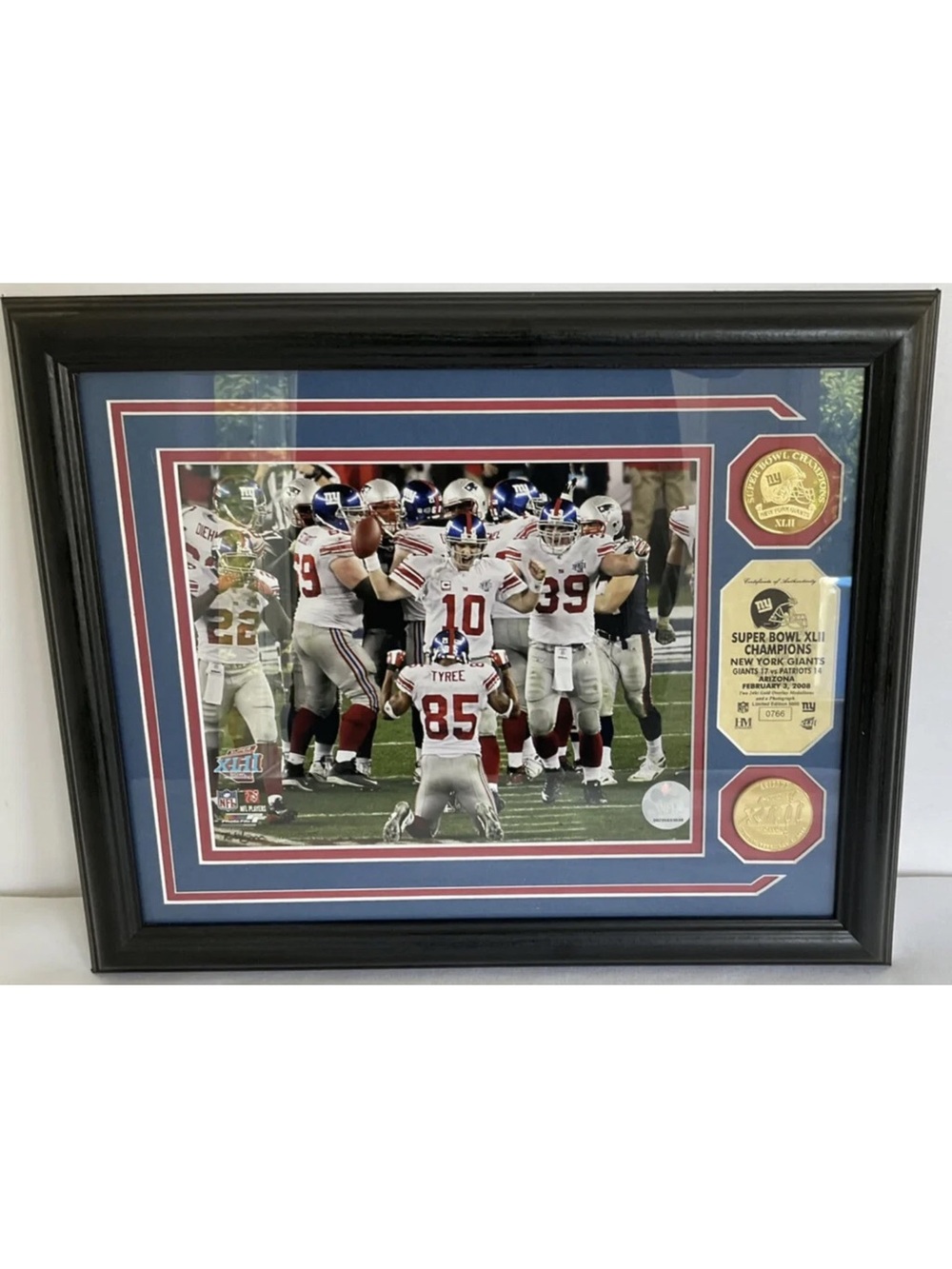 HIGHLAND MINT NEW YORK NY GIANTS CHAMPIONS SUPER BOWL XLll COIN/PHOTO PLAQUE